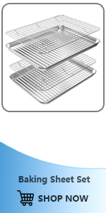 ROTTAY Baking Sheet with Rack Set (2 Pans + 2 Racks), Stainless Steel Cookie Sheet with Cooling Rack, Nonstick Baking Pan, Warp Resistant & Heavy Duty & Rust Free, Size 16 x 12 x 1 Inches