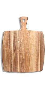 Acacia Wood Cutting Board with Handle Wooden Chopping Board Round Cutting Boards for Kitchen Decor Large Charcuterie Board Tray Teak Meat Cheese Board Bread Serving Platter Butcher Block Pizza Board