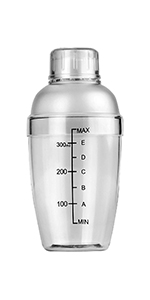 1Pc Plastic Cocktail Shaker with Scale and Strainer Top, Clear Plastic Cocktail Shaker Bottle Wine Mixer Bottle Cocktail Tea Measuring Jigger for Bar Party Home Use (350ml/12oz)