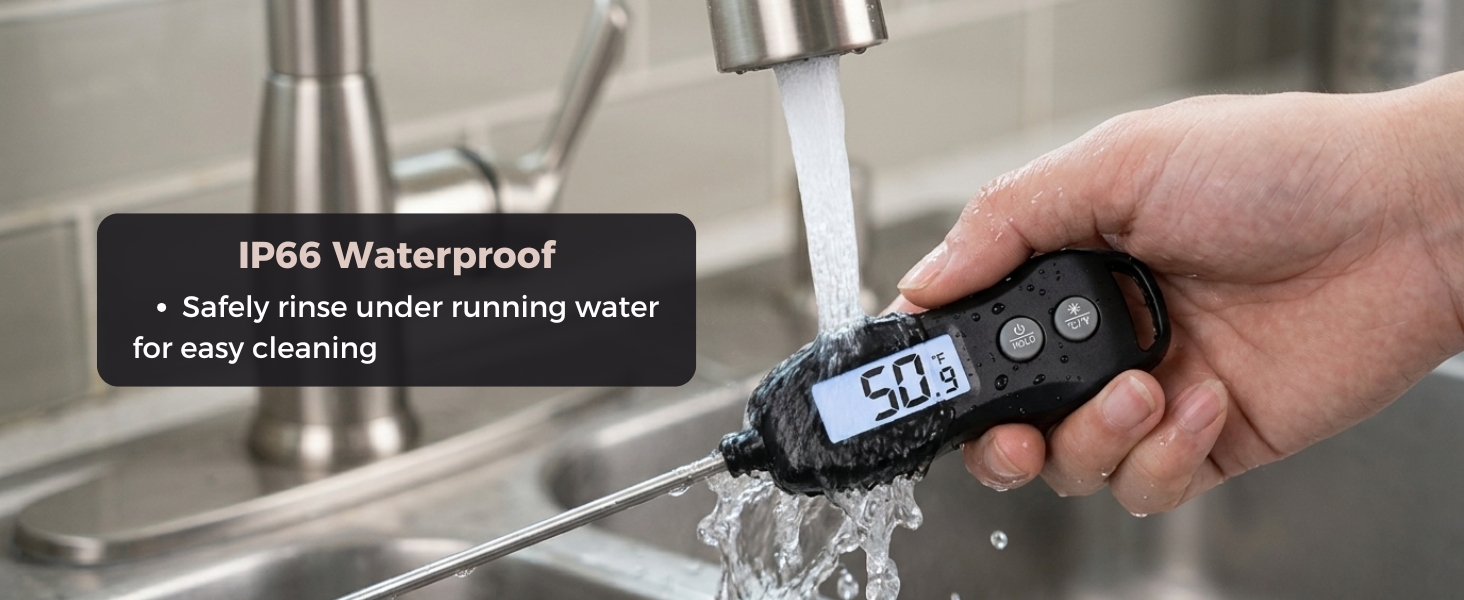 Digital Meat Thermometer Backlight,Waterproof Instant Read Food Thermometer for Cooking Grilling BBQ Baking Liquids Beef Turkey (Black)