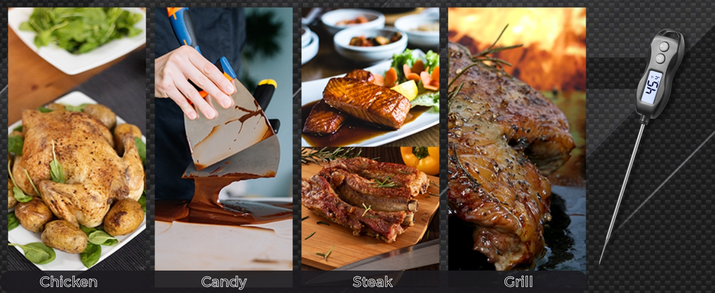 Digital Meat Thermometer Backlight,Waterproof Instant Read Food Thermometer for Cooking Grilling BBQ Baking Liquids Beef Turkey (Black)