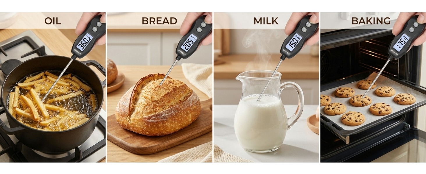 Digital Meat Thermometer Backlight,Waterproof Instant Read Food Thermometer for Cooking Grilling BBQ Baking Liquids Beef Turkey (Black)