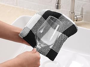 Homaxy 100% Cotton Waffle Weave Check Plaid Dish Cloths, 12 x 12 Inches, Super Soft and Absorbent Dish Towels Quick Drying Dish Rags, 6-Pack, White & Black