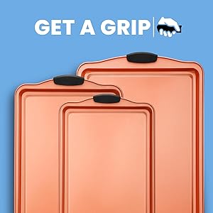 NutriChef 3 Piece Cookie Sheets for Baking - PFOA, PFOS, PTFE Free Nonstick Carbon Steel Bakeware Set - Home Kitchen Bake Pan Cookie Sheet Stackable Baking Sheet w/Black Silicone Handles NCSBS3S45