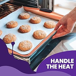 NutriChef 3 Piece Cookie Sheets for Baking - PFOA, PFOS, PTFE Free Nonstick Carbon Steel Bakeware Set - Home Kitchen Bake Pan Cookie Sheet Stackable Baking Sheet w/Black Silicone Handles NCSBS3S45