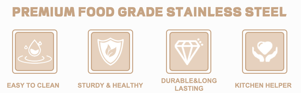 Umite Chef Mixing Bowls with Airtight Lids, 6 piece Stainless Steel Metal Nesting Storage Bowls, Non-Slip Bottoms Size 7, 3.5, 2.5, 2.0,1.5, 1QT, Great for Mixing & Serving (Khaki)