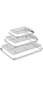 Quarter Sheet Pan with Cooling Rack Set [2 Baking Sheets + 2 Baking Racks], CEKEE Stainless Steel Cookie Sheets for Baking and Wire Rack - Rust & Warp Resistant & Nonstick, Size 12 x 9.8 x 1 Inch