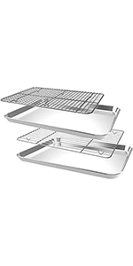 Quarter Sheet Pan with Cooling Rack Set [2 Baking Sheets + 2 Baking Racks], CEKEE Stainless Steel Cookie Sheets for Baking and Wire Rack - Rust & Warp Resistant & Nonstick, Size 12 x 9.8 x 1 Inch