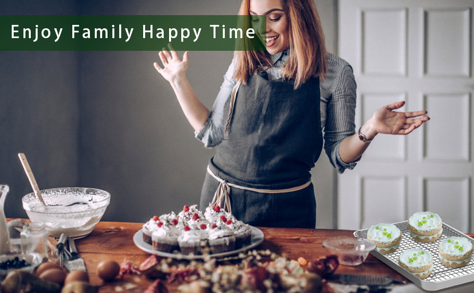 Quarter Sheet Pan with Cooling Rack Set [2 Baking Sheets + 2 Baking Racks], CEKEE Stainless Steel Cookie Sheets for Baking and Wire Rack - Rust & Warp Resistant & Nonstick, Size 12 x 9.8 x 1 Inch