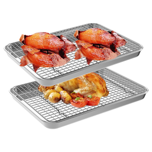 Quarter Sheet Pan with Cooling Rack Set [2 Baking Sheets + 2 Baking Racks], CEKEE Stainless Steel Cookie Sheets for Baking and Wire Rack - Rust & Warp Resistant & Nonstick, Size 12 x 9.8 x 1 Inch