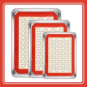 Baking Sheet with Silicone Baking Mat Set,CEKEE Stainless Steel Baking Sheet Pan Tray, Cookie Sheets for Baking, 6PCS Baking Supplies Bakeware Sets for Oven Making Cookies, Macaroons, Bread