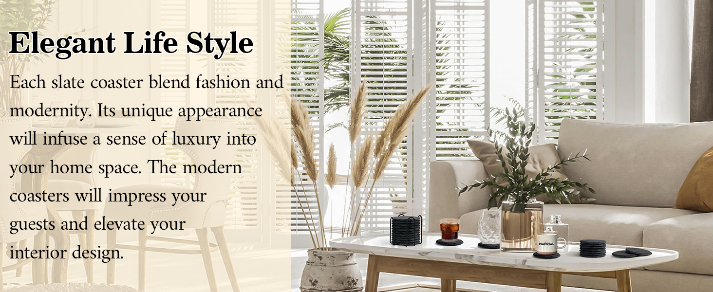 Slate Coasters with Holder, MAPRIAL 4 Inch Coaster Set of 12 Round Black Slate Stone DIY Coasters with Anti-Scratch Backing for Halloween Christmas, Bar, Kitchen, Home Decor, Gifts for Mom, Dad