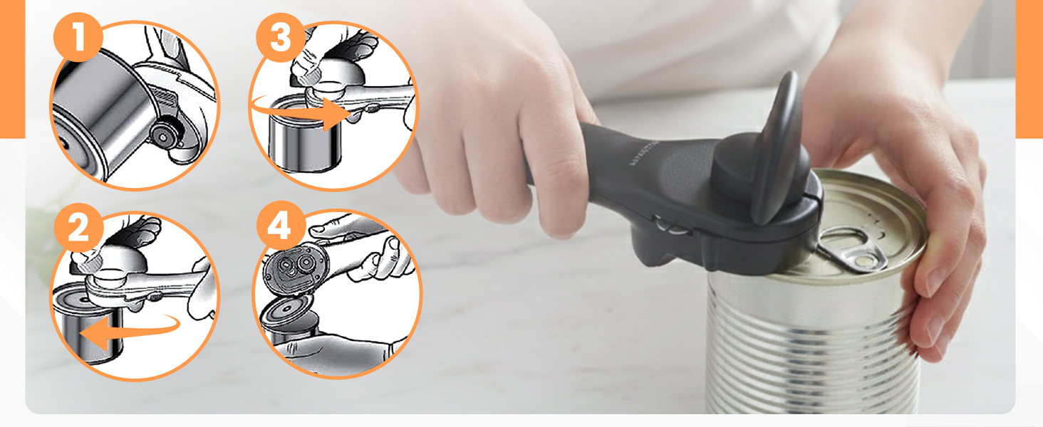 Bellemain Stainless Steel Can Opener – Manual Can Opener For seniors - Ergonomic Smooth edge Can Opener Hand Held Heavy Duty – Easy to use can opener safe cut