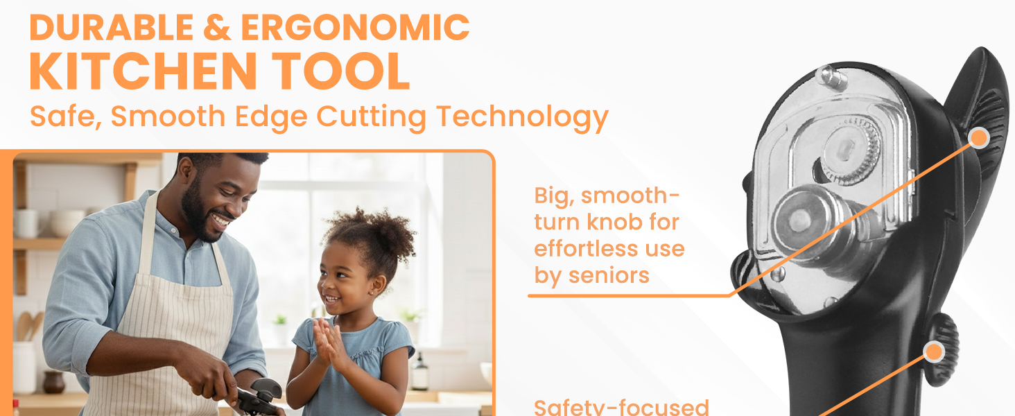 Bellemain Stainless Steel Can Opener – Manual Can Opener For seniors - Ergonomic Smooth edge Can Opener Hand Held Heavy Duty – Easy to use can opener safe cut