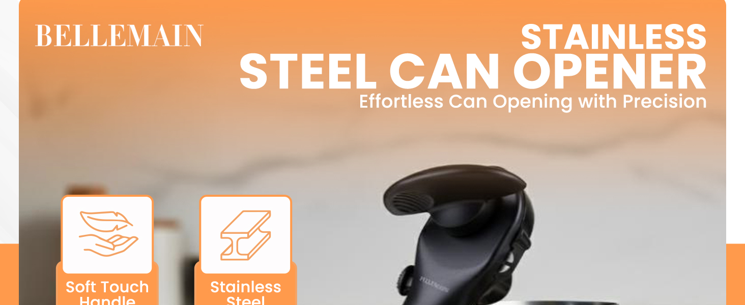 Bellemain Stainless Steel Can Opener – Manual Can Opener For seniors - Ergonomic Smooth edge Can Opener Hand Held Heavy Duty – Easy to use can opener safe cut