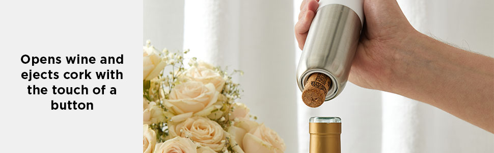 Rabbit Electric Corkscrew Wine Opener - Push Button Automatic Bottle Opener, Compact Design, Opens Bottles Quietly, Stores Vertically or Horizontally, Black