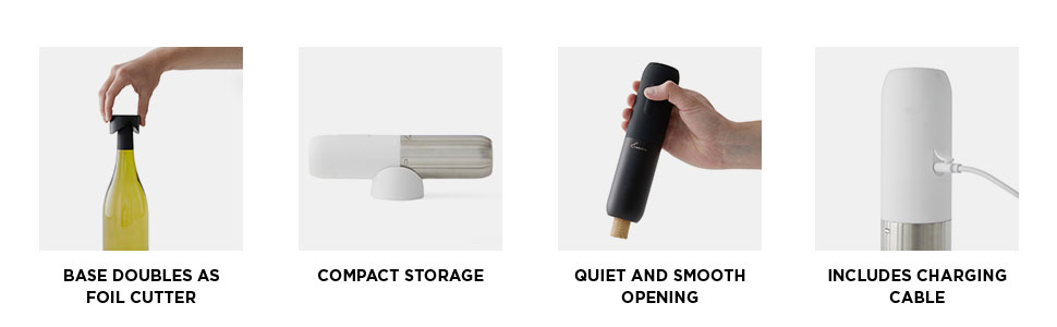 Rabbit Electric Corkscrew Wine Opener - Push Button Automatic Bottle Opener, Compact Design, Opens Bottles Quietly, Stores Vertically or Horizontally, Black