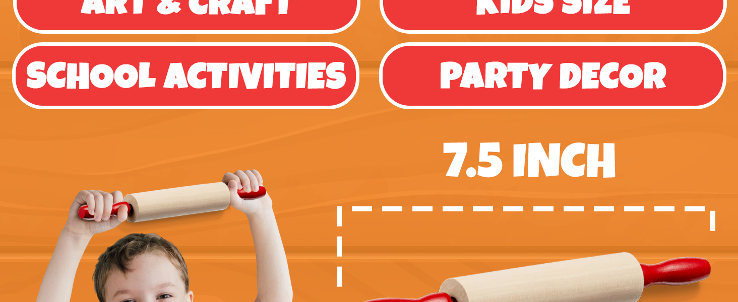 Mini Rolling Pin 7.5 Inch (6 Pack) Kids Rolling Pin Set for Play Dough Accessories Small Pin for Dough - Wooden Rolling Pins For Baking With Handles for Foods, Baking Supplies, And Playtime