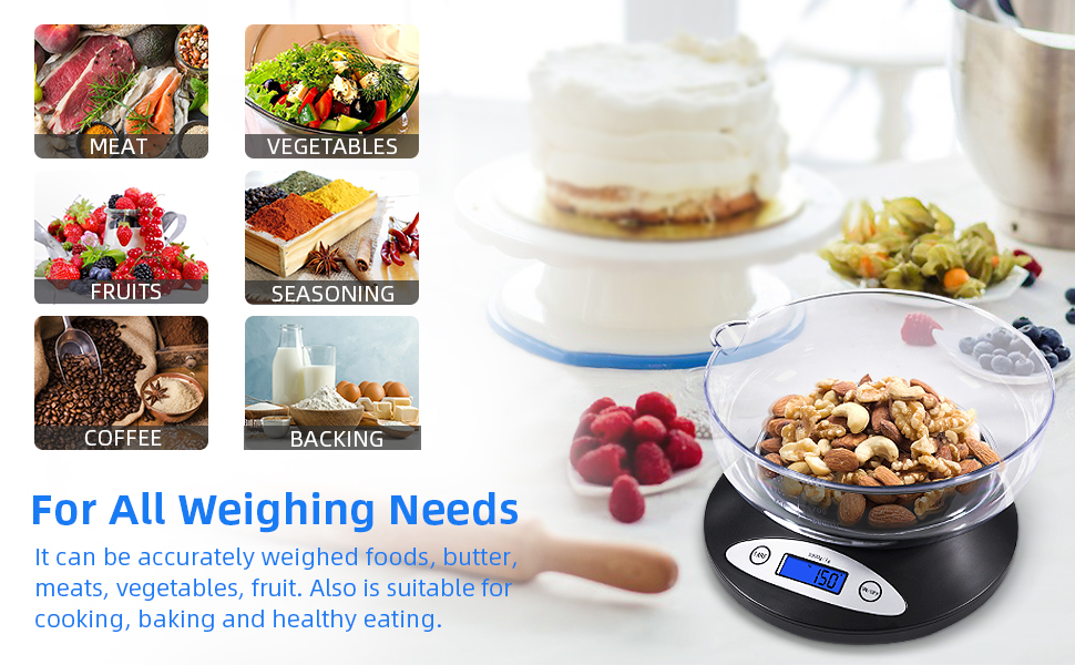 THINKSCALE Digital Kitchen Scale, Highly Accurate 5000g/11lb x 0.1oz, Food Scale for Cooking, Baking and Weight Loss, Kitchen Scale with Bowl 2 Modes and Tare Features, Back-lit LCD Display