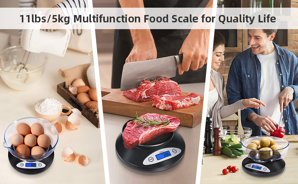 THINKSCALE Digital Kitchen Scale, Highly Accurate 5000g/11lb x 0.1oz, Food Scale for Cooking, Baking and Weight Loss, Kitchen Scale with Bowl 2 Modes and Tare Features, Back-lit LCD Display