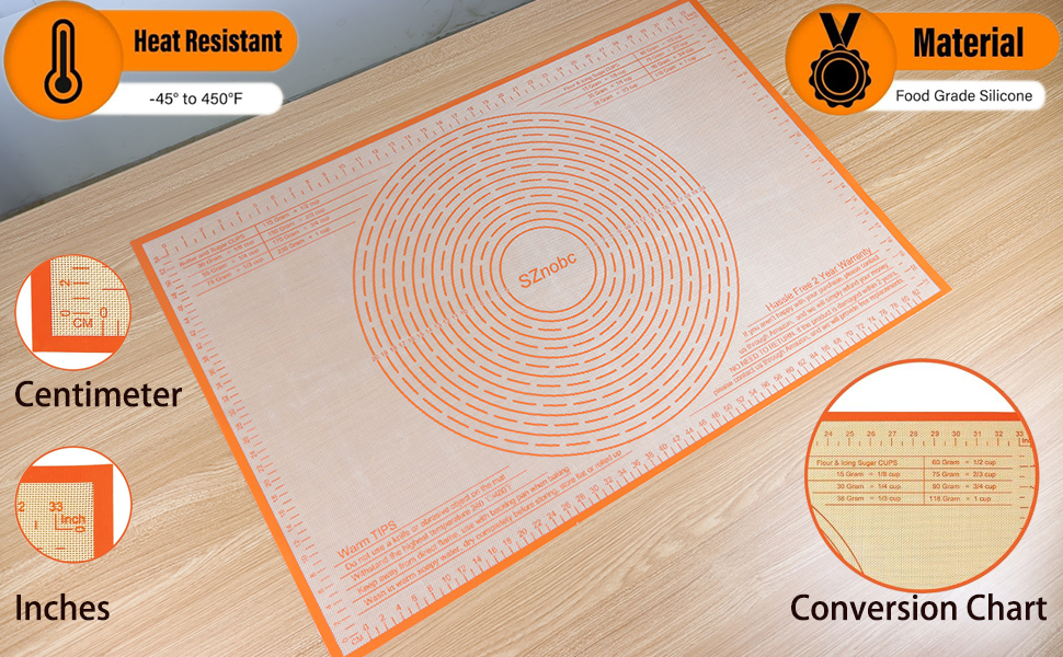 Silicone Pastry Mat 36'' By 24'' Extra Large Baking Mat with Measurements for Dough Rolling, Kneading Board, Kitchen Counter Mats for Dough, Pastry, Fondant, Pie Crust, Cookies, Bread, Pasta, Pizza