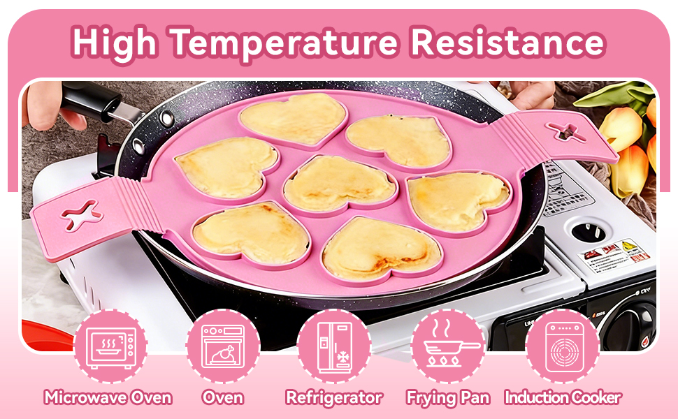 2PCS Pancake Maker Mold, 7 Cavity Star/Heart Shape Nonstick Reusable Silicone Egg Mold Ring with Handle Kitchen Cooking Baking Tools for Muffin Fried Egg Burger