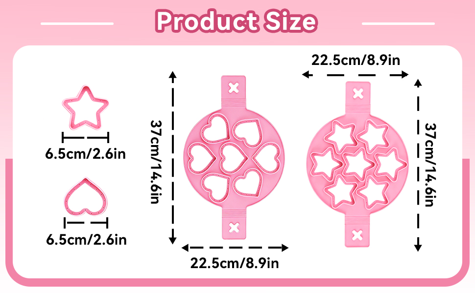 2PCS Pancake Maker Mold, 7 Cavity Star/Heart Shape Nonstick Reusable Silicone Egg Mold Ring with Handle Kitchen Cooking Baking Tools for Muffin Fried Egg Burger