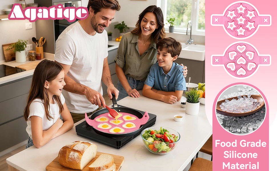 2PCS Pancake Maker Mold, 7 Cavity Star/Heart Shape Nonstick Reusable Silicone Egg Mold Ring with Handle Kitchen Cooking Baking Tools for Muffin Fried Egg Burger