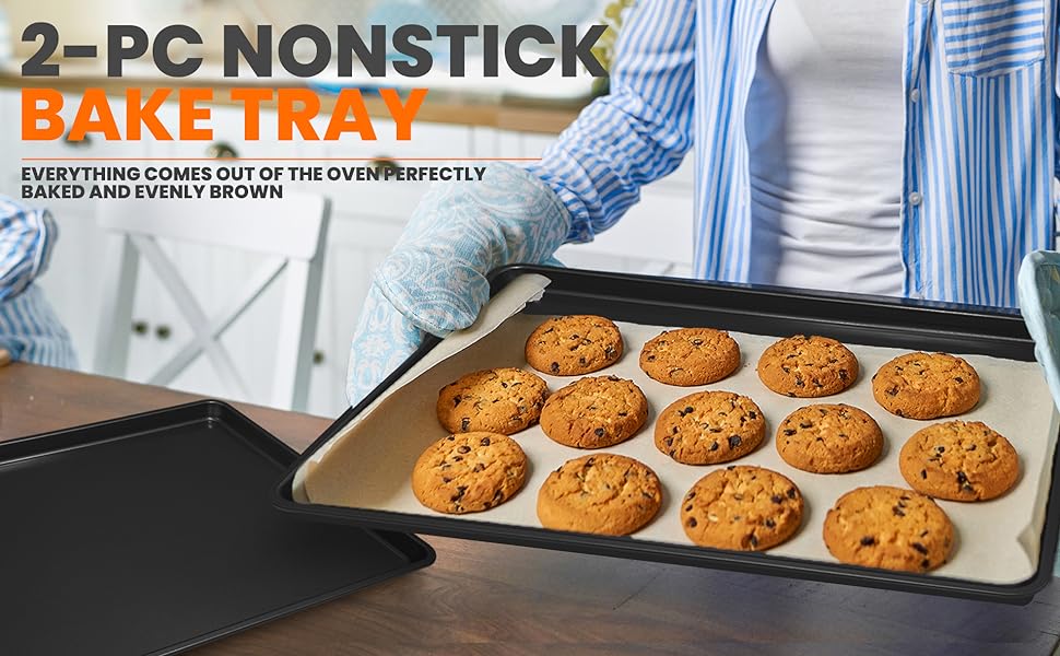 NutriChef 2-Piece XL Mega Cookie Sheet Baking Pans Set - 22