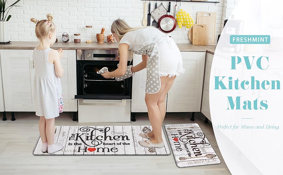 FRESHMINT Farmhouse Kitchen Mats Sets 2 Piece Cushioned Anti-Fatigue Comfort Mat for Home & Office Ergonomically Engineered Memory Foam Kitchen Rug Waterproof Non-Skid, 30