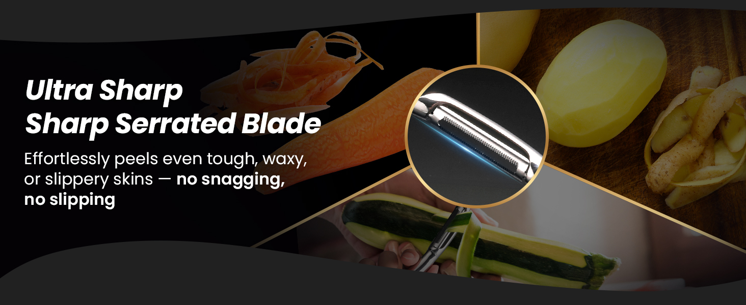 Vegetable Peeler, Premium Stainless Steel Potato Peeler, High Tensile Ultra Sharp Blade Fruit and Food Slicer, I Shaped with Ergonomic Non-Slip Handle, Dishwasher Safe with 5 Years Warranty