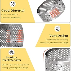 10 Pcs 2.37 Inch 304Stainless Steel Tart Ring, Heat-Resistant Perforated Cake Mousse Ring, Round Ring Baking doughnut tools (6cm)