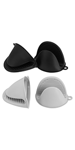 Vaincre 4PCS Silicone Oven Mitts Heat Resistant, Silicone Potholders for Kitchen, Mini Rubber Oven Glove Kitchen Mittens, Cute Cooking Mitts (Black and Black)