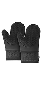 Vaincre 4PCS Silicone Oven Mitts Heat Resistant, Silicone Potholders for Kitchen, Mini Rubber Oven Glove Kitchen Mittens, Cute Cooking Mitts (Black and Black)