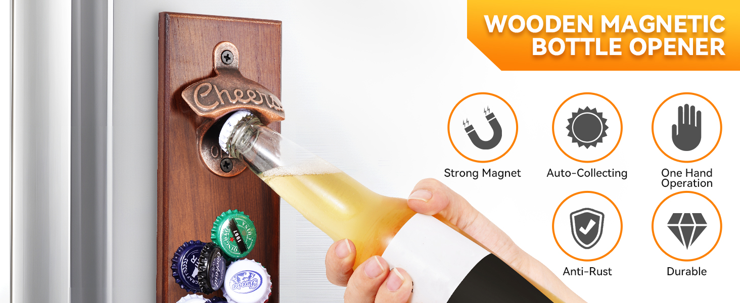 Gifts for Men Dad, Magnetic Beer Bottle Opener Wall Mounted with Auto Catch, Unique Beer Gifts for Men Him Boyfriend Grandpa Husband Uncle, Cool Gadgets for Birthday Housewarming Presents