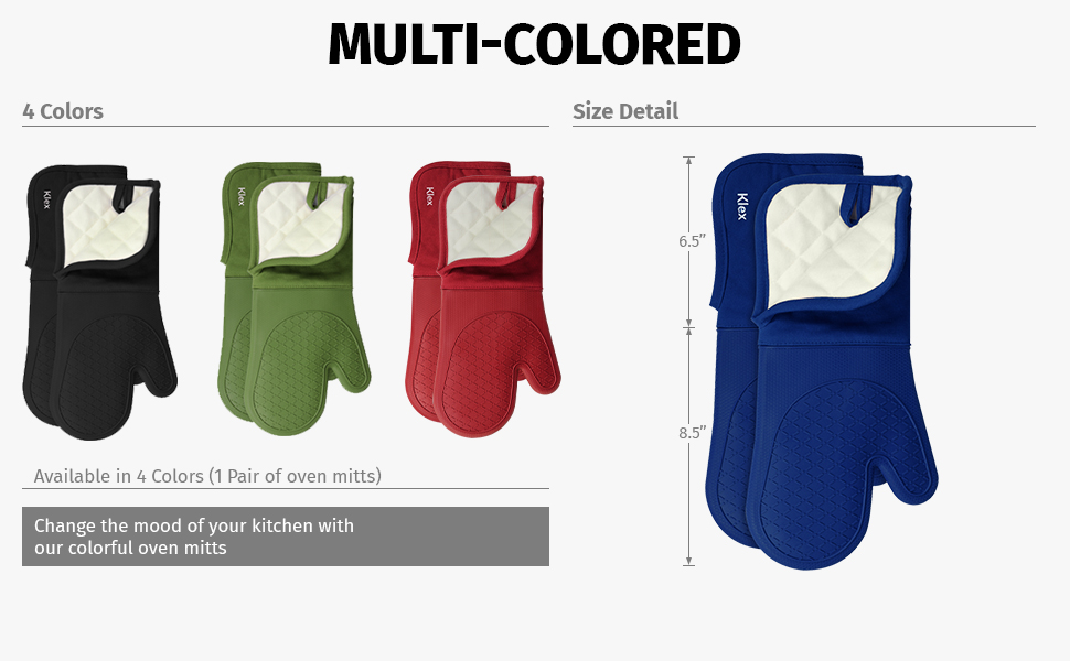 Klex Extra Long Silicone Oven Mitts, 932°F Degrees Heat Resistance with Quilted Cotton Liner Oven Gloves, 2 Piece Set, 15 inch, Red