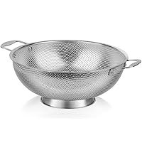 Tiawudi 6-Quart Large Over The Sink Colander, Heavy Duty 40% Thicker 18/8 Stainless Steel Fine Mesh Strainer Basket with Expandable Rubber Grip Handles - Strain, Drain, Rinse Fruits, Vegetables