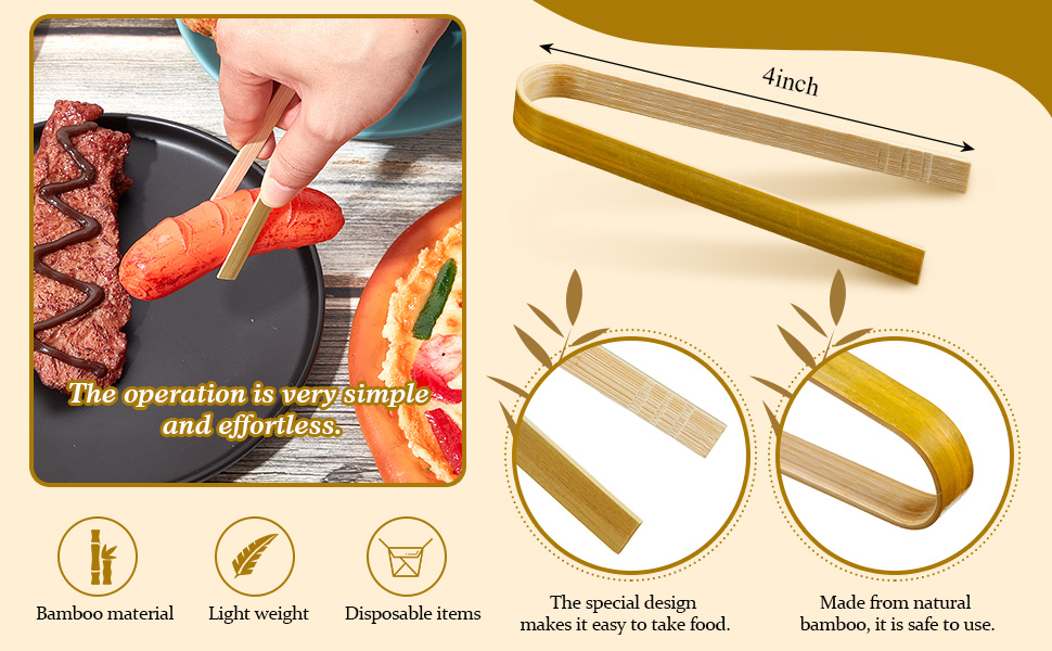Patelai 90 Pieces Mini Bamboo Tongs Long Toast Tongs Disposable Wooden Cooking Bamboo Cooking Utensils for Toast Bread Pickles Tea Toaster Supplies (4 Inch)