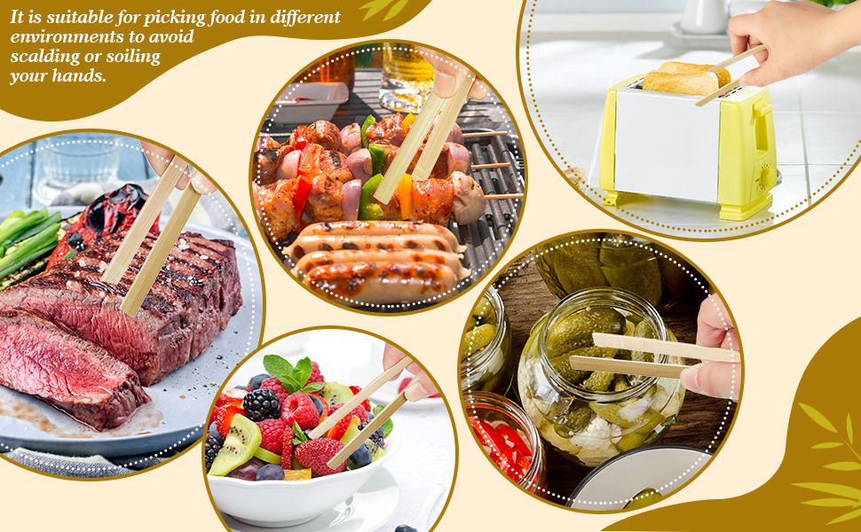 Patelai 90 Pieces Mini Bamboo Tongs Long Toast Tongs Disposable Wooden Cooking Bamboo Cooking Utensils for Toast Bread Pickles Tea Toaster Supplies (4 Inch)