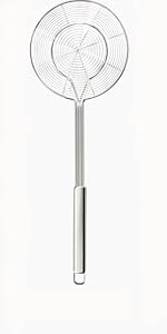 YFWOOD 7.9 Inch Spider Strainer Skimmer, Reinforced Double Coil Wire Skimmer with Large Handle Solid Stainless Steel Strainer Ladle for Cooking and Frying (1 - Piece)