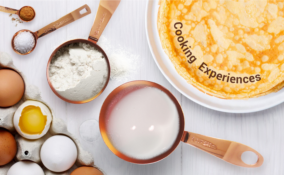 Measuring Cups and Spoons Set of 9, Utensils for Dry and Liquid Ingredients, Copper Kitchen Accessories, Rose Copper Decor for Home, Stackable, Sturdy Stainless Steel