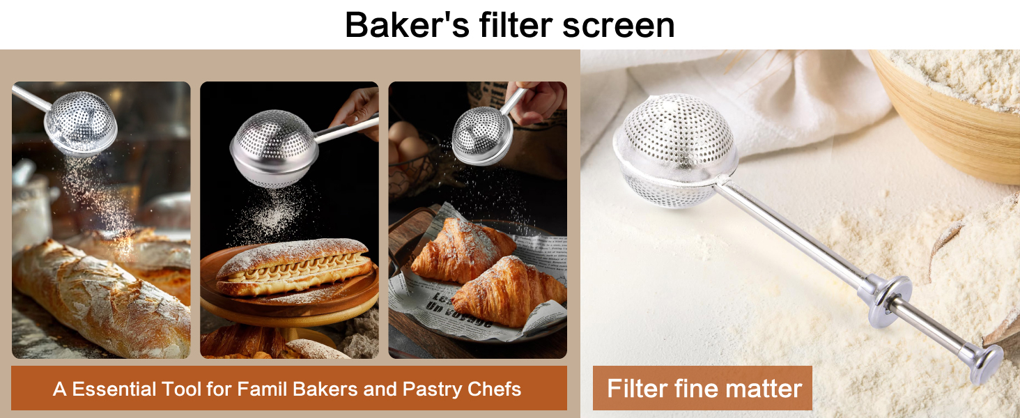 2 Pcs Bakers Dusting Wand for Sugar Flour and Spices, Stainless Steel Flour Duster for Baking, Powdered Sugar Shaker Duster Sifter, Spring-operated Handle for One-handed Operation