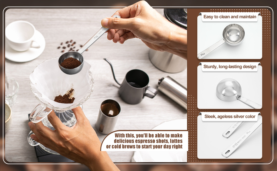 Geiserailie 4 Pcs 2 Tablespoon Scoops with Long Handle, 30 ml Stainless Steel Measuring Spoon for Coffee Milk Fruit Powder, Loose Tea Dry, Spice Jar, Cooking Baking, and Other Dry Goods