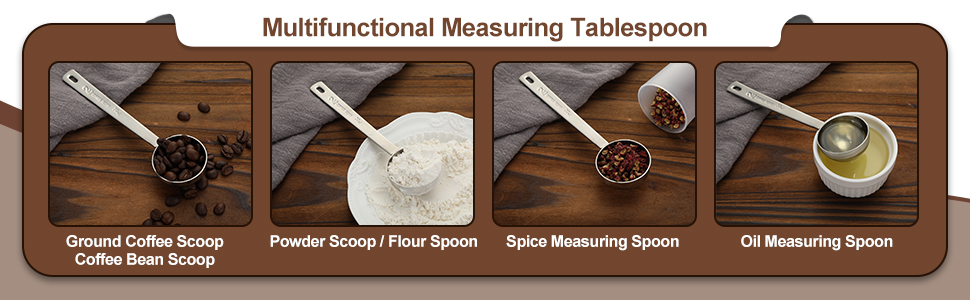 Geiserailie 4 Pcs 2 Tablespoon Scoops with Long Handle, 30 ml Stainless Steel Measuring Spoon for Coffee Milk Fruit Powder, Loose Tea Dry, Spice Jar, Cooking Baking, and Other Dry Goods