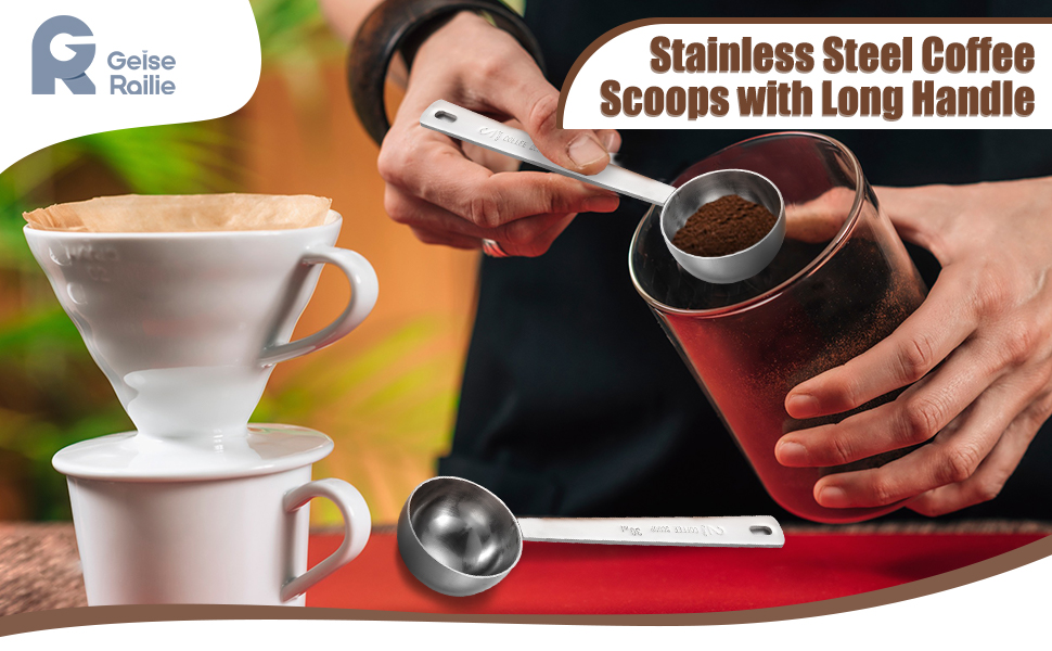Geiserailie 4 Pcs 2 Tablespoon Scoops with Long Handle, 30 ml Stainless Steel Measuring Spoon for Coffee Milk Fruit Powder, Loose Tea Dry, Spice Jar, Cooking Baking, and Other Dry Goods