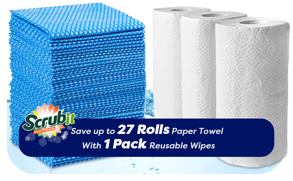 SCRUBIT Reusable Cleaning Wipes, Handy Wipes for Kitchen and Office - Dish Cloths for Washing Dishes - Multi Purpose Disposable Cleaning Towels (12 x 20 in) 72 Pack (Blue)