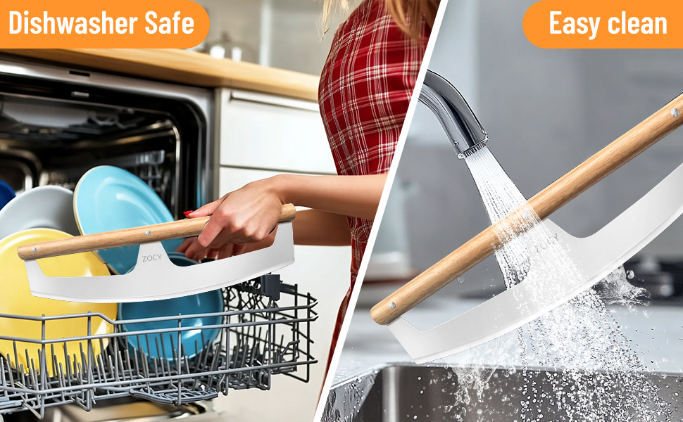 Pizza Cutter Rocker with Wooden Handles & Protective Cover by Zocy, 16