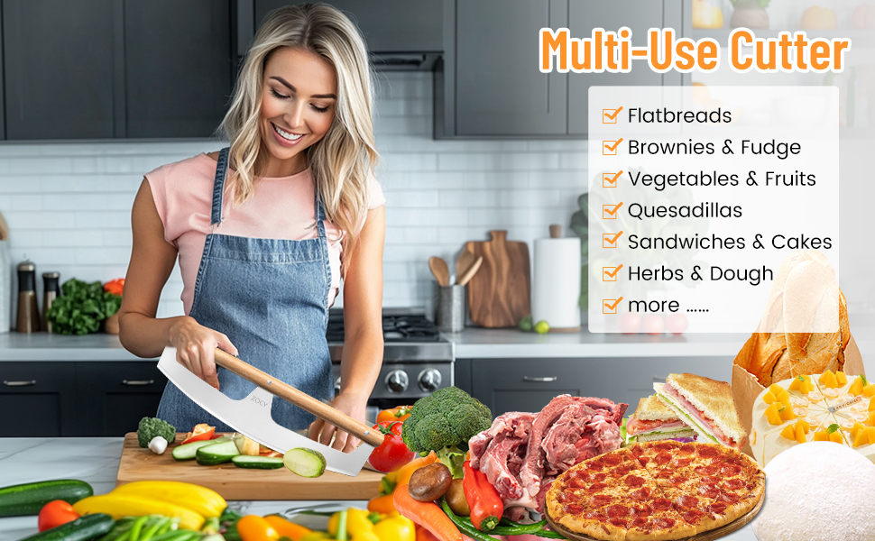 Pizza Cutter Rocker with Wooden Handles & Protective Cover by Zocy, 16