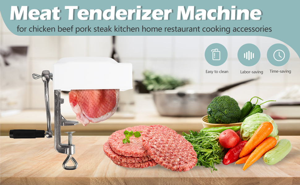 Commercial Manual Meat Tenderizer Machine, Heavy Duty Meat Cuber, Quick and Easy Beef Chicken Steak Flatten Tool Aluminum Alloy Construction Clamp-on Rolling Cuber Tool Steak Flatten Cuber