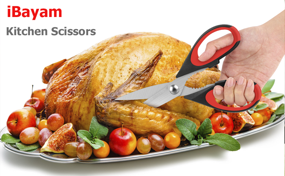 iBayam All Purpose Kitchen Shears Heavy Duty - Stainless Steel Kitchen Shears With Protective Sheath, Soft Grip Handle, Food & Meat Scissors, Home, Kitchen, Dining Utility Gadgets/Essentials/Utensils